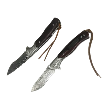 Сгъваеми ножове от дамасской стомана с дръжка от сандалово дърво, тактически ловен нож джоба EDC за оцеляване в Сражение в открито с кожени ножнами