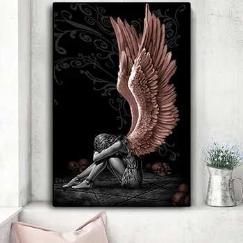 Секси жена, живопис върху платно, плакат с изображение на Ангел с кафяви крила, монтиран на стената начало декор, подвесная картина, HD Творчество, модерно Изкуство, рисуване, живопис