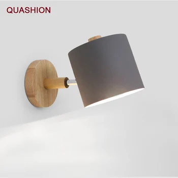 Скандинавски дървен стенен лампа за спални, led iron, модерен минималистичен лампа Macaron Background, творчески нощни лампи, за да премине в хола