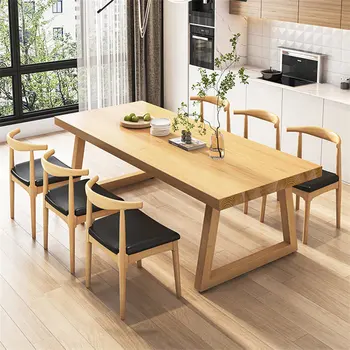 Скандинавски луксозна маса за хранене от масивно дърво, мебели за трапезария, Модерна битова Комбинация маса за хранене и столове в малък апартамент