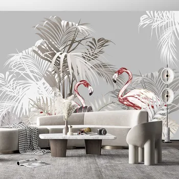 Скандинавски растение Фламинго Дневна спалня 3d на поръчка самозалепващи се тапети стенопис