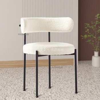 Скандинавските минималистичные Трапезни столове от вълна от овце, за всекидневната, Дизайнерски мебели, с гръб, единична шезлонг, козметичен маса