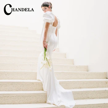 Скромни сватбени рокли CHANDELA с квадратна яка и пищни ръкави, атласное сватбена рокля в сгъвката на Vestido De Casamento, сшитое специално за жени