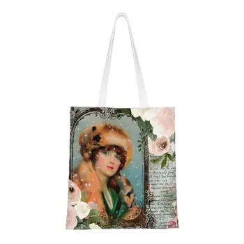 Скъпа викторианската женствена чанта за пазаруване, реколта коледна холщовая чанта за пазаруване