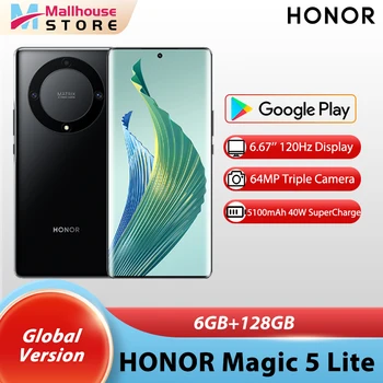 Смартфон HONOR Magic 5 Lite 5G Глобалната версия на 6,67 инча 120 Hz AMOLED дисплей 64 Mp Тройната помещение 5100 mah HONOR X9a