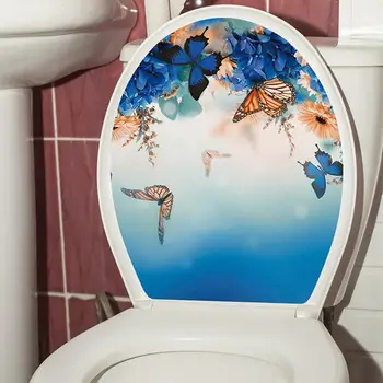 Стикер тоалетна с пеперуди, стикери тоалетна с цветна пеперуда, водоустойчиви стикери от PVC за украса на капачката на тоалетната чиния в банята Лесно