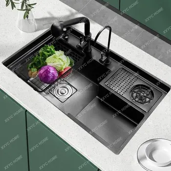 Стоманена кухненска мивка с многофункционален съдомиялна машина Stealth Nano Резервоар за вода, однощелевая стъпка измиване на зеленчуци