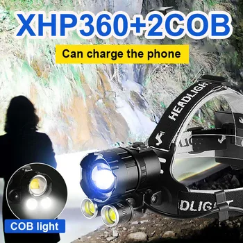 Супер XHP360 2COB Мощен налобный фенер Акумулаторна налобный фенер high power led светлини 18650 Риболовен фенер