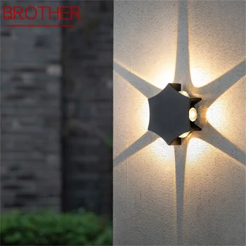 Творчески улично осветление стена BROTHER, модерна черна водоустойчива led проста лампа за дома, веранди, тераси, вила