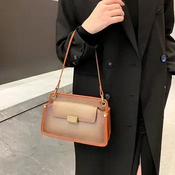 Текстура на естествена кожа, дамска чанта, Нова дизайнерска чанта-месинджър с квадратна кръст на рамото, реколта чанти под мишниците, Чанта за жени