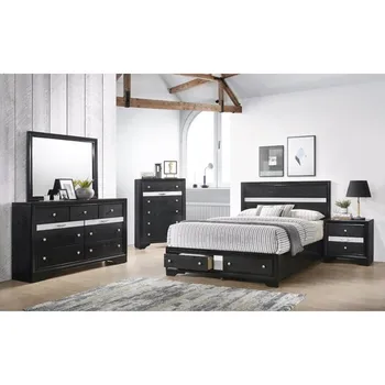 Традиционен спален комплект Matrix King за съхранение на 6 предмети черен цвят от дърво, комплект мебели за спалня