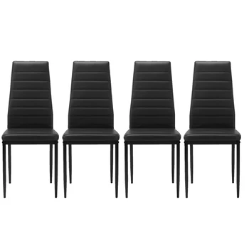 Трапезария стол, изчислена за 4 човека, маса за хранене, стол, направен от полиуретан с висока облегалка и издръжливи метални крака, модерен стол за дневна, стол за гости
