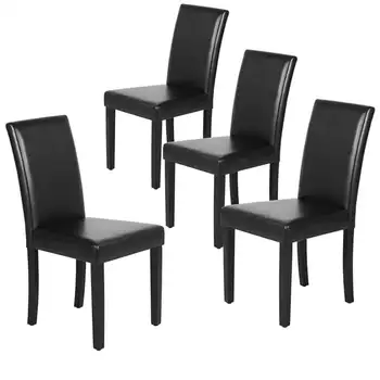 Трапезни столове Parsons с висока облегалка, тапицирани с изкуствена кожа Easyfashion, комплект от 4 стола, черен