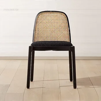 Трапезни столове от ратан в скандинавски стил, мебели за трапезария, трапезария стол от масивно дърво, минималистичен стол с една облегалка, креативен дизайнер