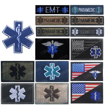 Фелдшер EMT Сърцебиене EMS Звезда на живот Флаг на САЩ НАШИВКА за аварийно спасяване на SAR MED Медицинска нашивка с аппликацией