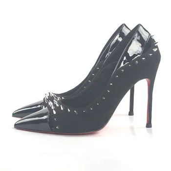Фини дамски летни обувки на висок ток, ново 2023 г., дамски обувки в черен цвят, обувки от естествена кожа с мека подметка