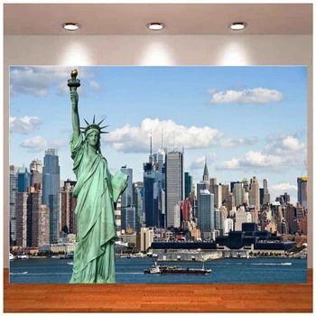 Фон за Снимки на Статуята на Свободата, Ню Йорк, Градски Фон на Небостъргач, Ню Йорк, Тематичен Декор за Рожден Ден, Сватба, Парти