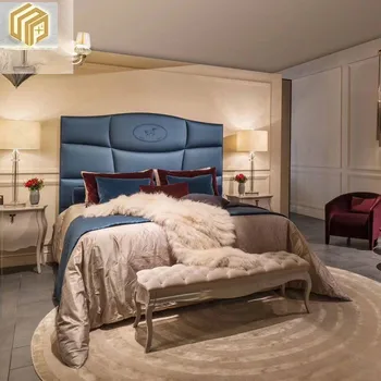 Хотелска стая с двойно легло, нова стилна сватбена легло, модерна проста легло за спалня, луксозни мебели по поръчка