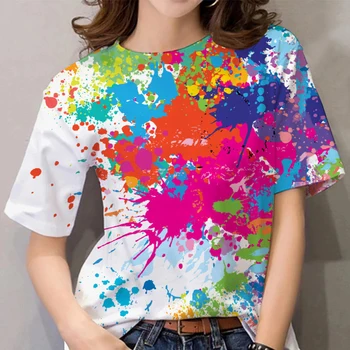 Цветни дамски тениски с кръгло деколте и принтом графити, летни ежедневни дамски блузи с къс ръкав, градинска дамски дрехи