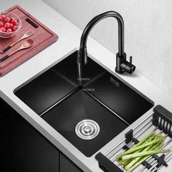 Черни кухненски мивки Nano С подсветка, Луксозни аксесоари, Бар-часова рецепция, Малък однощелевой мивка от неръждаема стомана