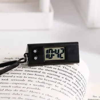 Черно-бели студентски мини електронни часовници-ключодържател, електронни овални часовник, цифров настолен дисплей време, окачен ключодържател