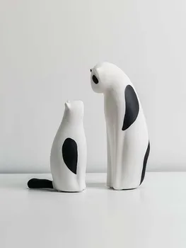 Черно-бяла котка декорация от красива смола за дома, хол, модел стаен, ТВ-шкаф, креативно украшения във формата на животни, подаръци