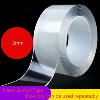 Широчина на честотната лента наноадгезива 1 М-5 м, двустранен лентата е 3 см, прозрачна множество водоустойчива лента, може почистване на домакински принадлежности с дебелина 2 мм